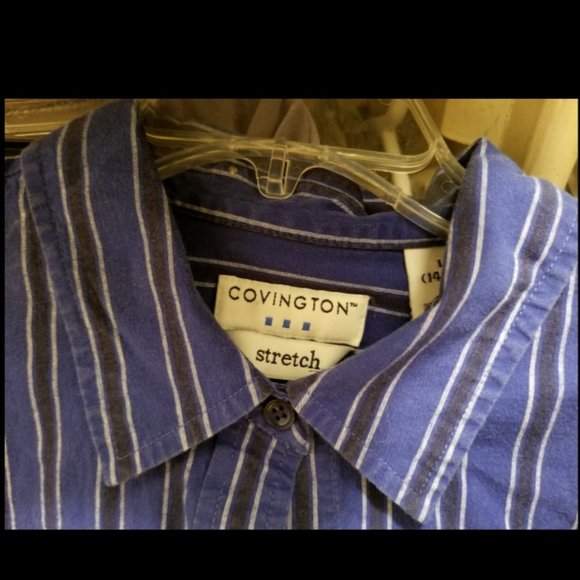 Covington Stretch Blue Striped Long Sleeve Button Down Women's Shirt Size L - Picture 2 of 3